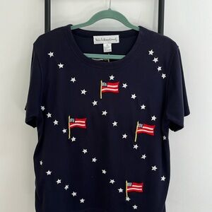 Vintage Viki International Patriotic Embroidered Flag T-shirt Cotton Blend Y2K